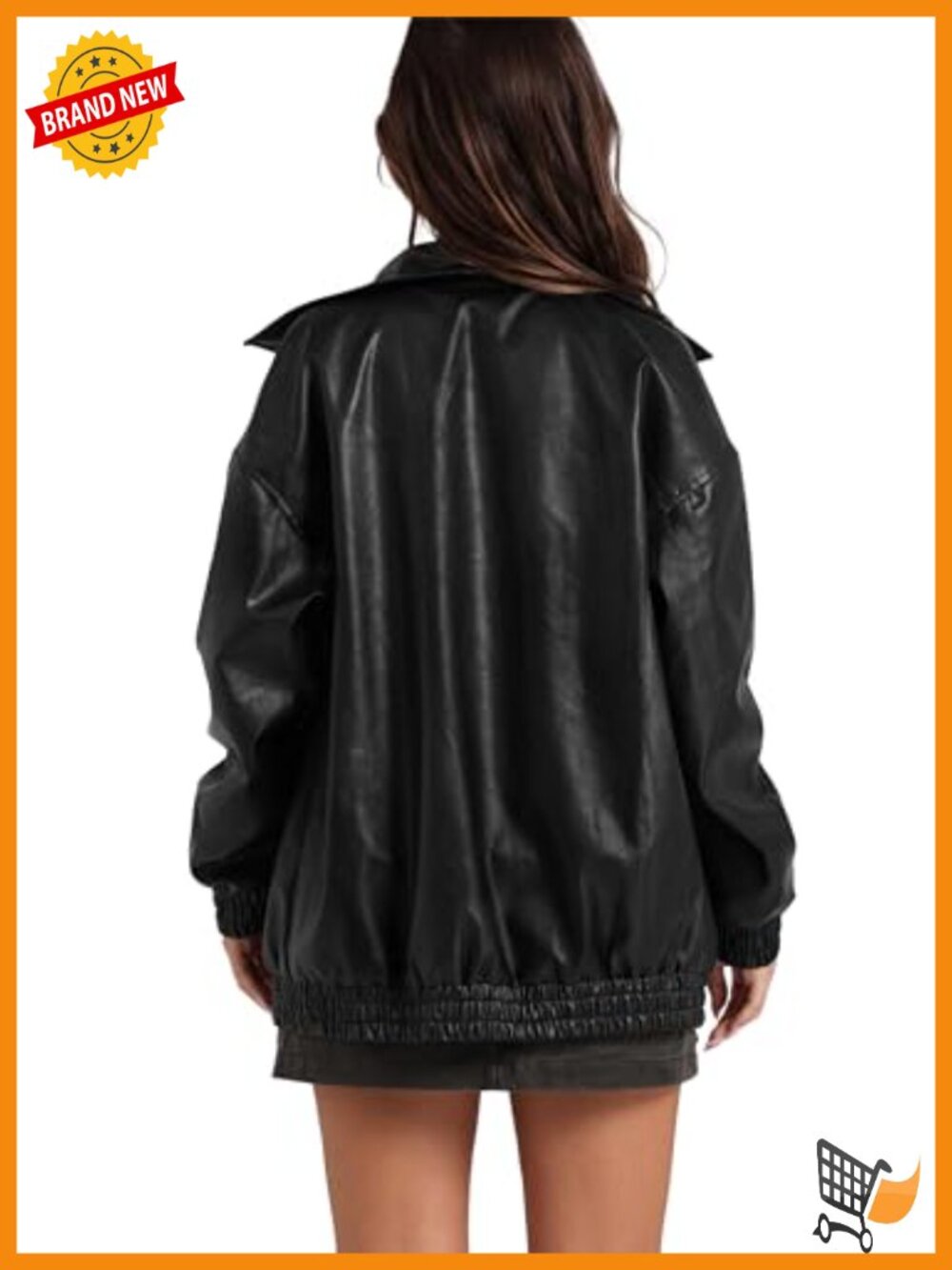 Oversized Faux Leather Motorcycle Jacket Women Y2K Bomber - Picture 2 of 5